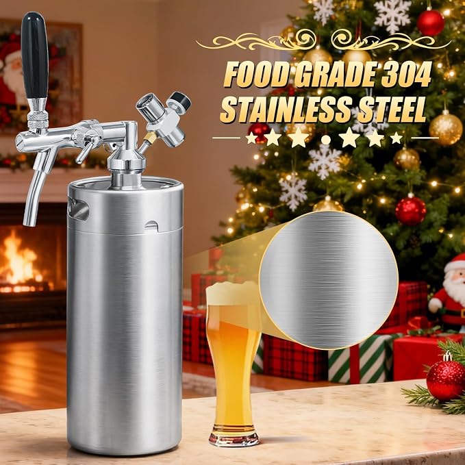 128oz Mini Keg Growler with Adjustable Faucet, Stainless Steel Beer Growler Tap - Image 2