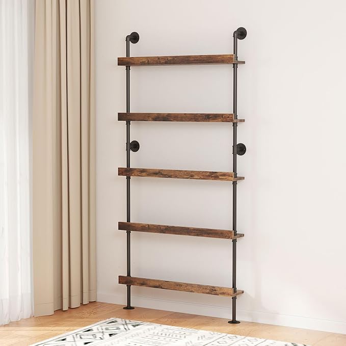 5-Tier Wall Mounted Wine Rack, Floating Bar Shelves, Liquor Bottle Shelf Display - Image 7