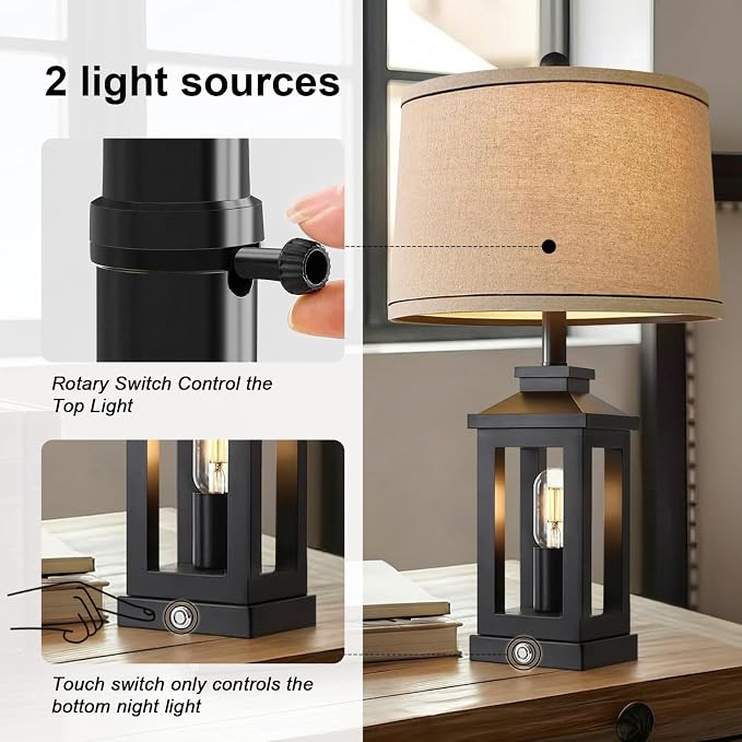 G-SAFAVA 23.75" Retro Farmhouse Black Table Lamp - Image 6