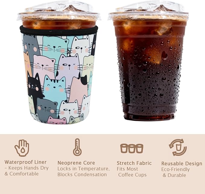 Reusable Insulated Sleeve for Iced Coffee Cup, Coffee Neoprene Sleeve for Cold - Image 6