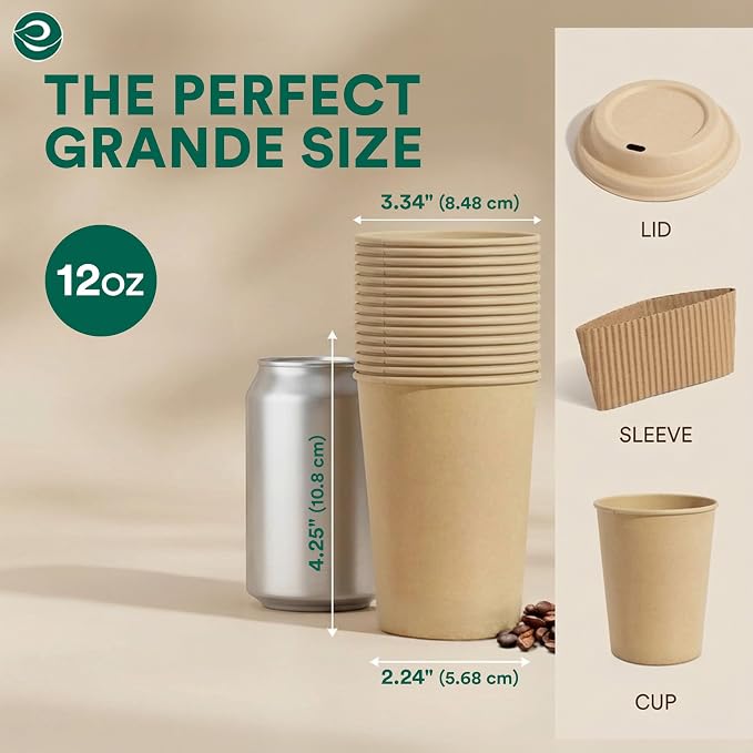 ECO SOUL 200 Pack 12 oz Disposable Coffee Cups - Image 2