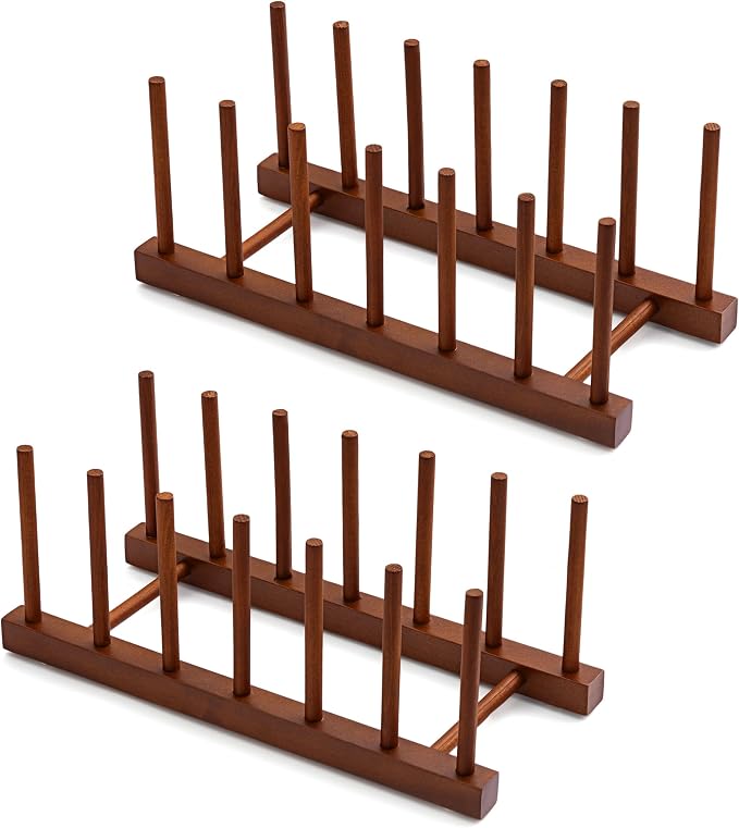 HBlife 2pcs 6 Slots Teak Dish Plate Bowl Cup Book Pot Lid Cutting Board Drying by HBlife