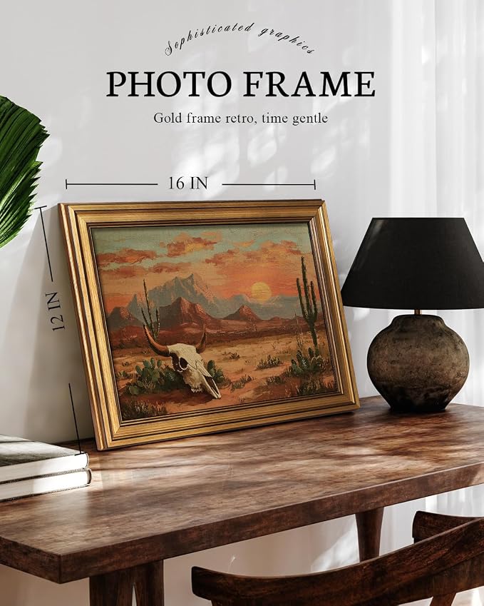 VIYYIEA Gold Small Framed Canvas Art, Vintage Western Desert Landscape Art - Image 6