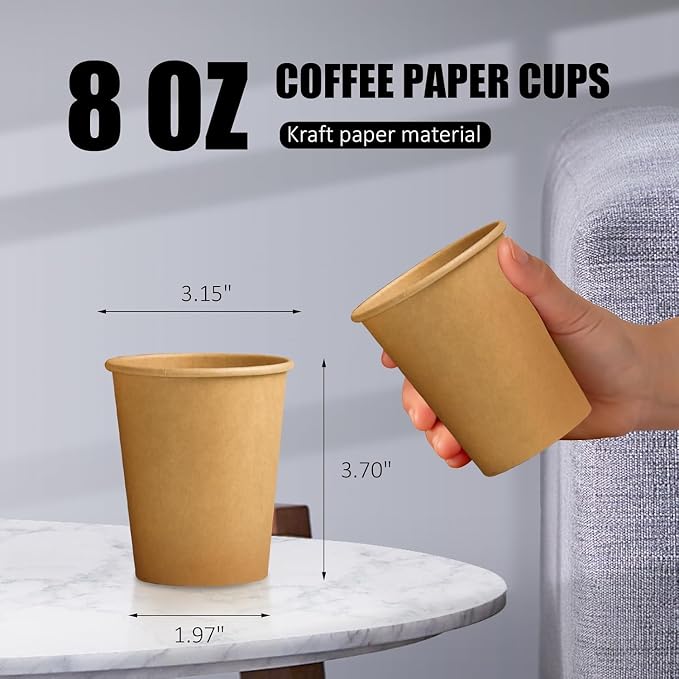 Clawsoff 400 Pack 8 oz Paper Cups, Unbleached Paper Cups - Image 2