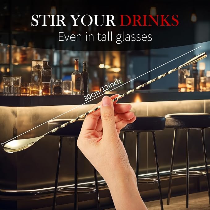 Boao 4 Pcs 12 Inch Cocktail Spoon Coffee Spoons Bar Stirring Spoon Long Handle - Image 2
