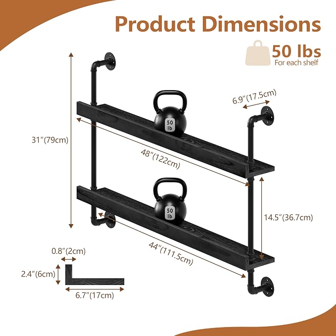 Industrial Wine Rack Wall Mounted, Solid Wood Shelf - Image 2