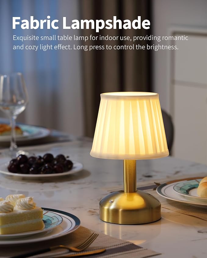 KDG Modern Cordless Small Table Lamp, Portable LED Fabric Shade Desk Lamps - Image 2
