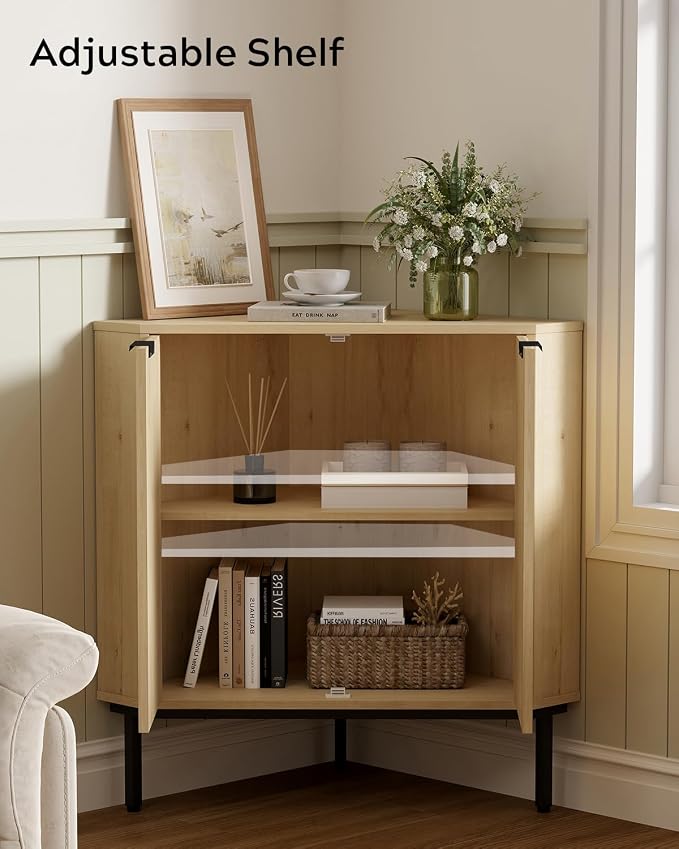 Modern Corner Cabinet, Fluted Wood Floor Storage Cabinet - Image 4