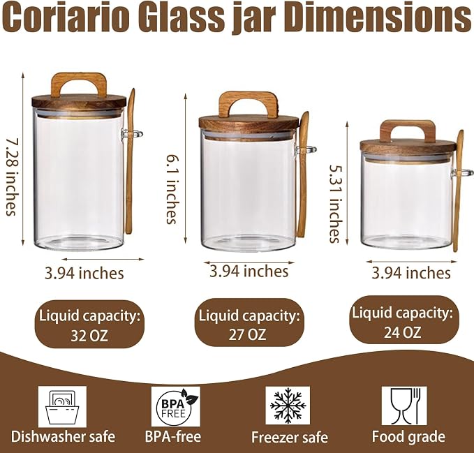 Coriario 24 OZ Glass Jar with Wooden Lid and Spoon Airtight Glass Sugar - Image 2