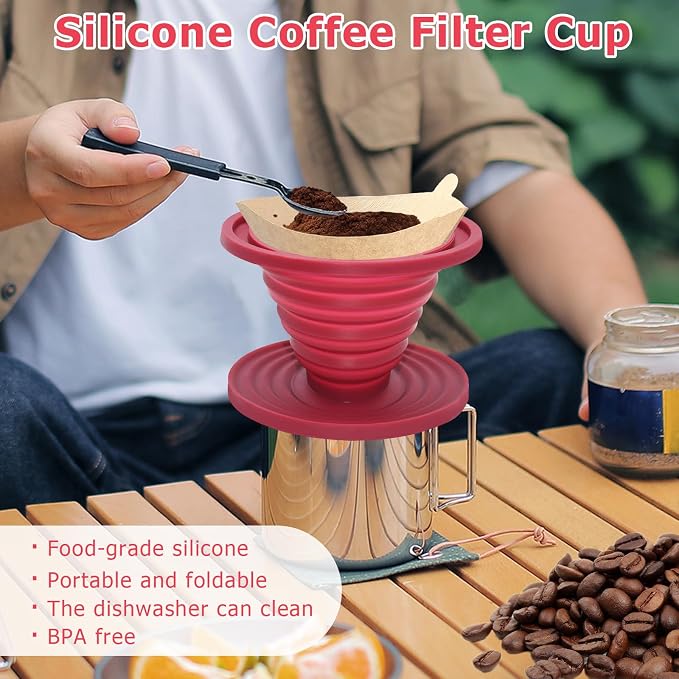 2 Pcs Collapsible Pour Over Coffee Dripper, Reusable Silicone Coffee Filter - Image 6