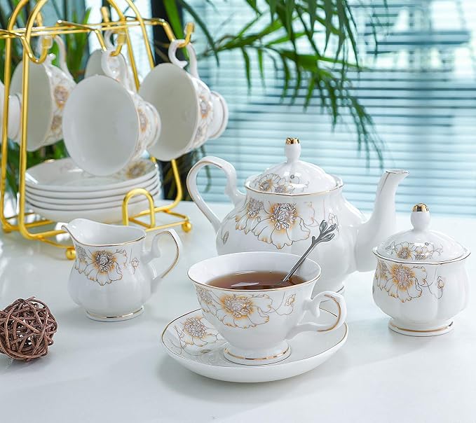 CHENP.HMC Tea Set 22-Piece Porcelain Ceramic Coffee Tea Gift Sets Cups Saucer - Image 2