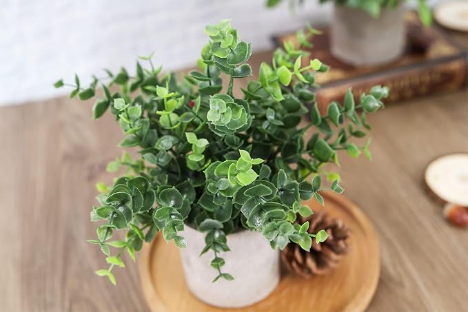 Der Rose 3 Pack Mini Potted Fake Plants Artificial Plastic Eucalyptus Plants - Image 4