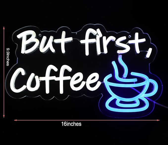 But First Coffee Neon Sign for Coffee Bar Pub Decor, Wall Art Decoration For - Image 3