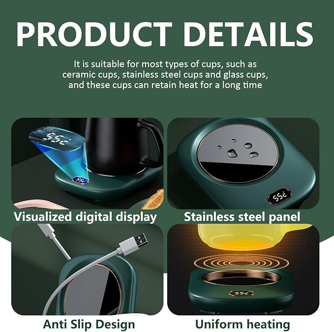 Mug Warmer Cordless, Cup Warmer, 3-Level Mug Heater Waterproof Cordless USB - Image 4