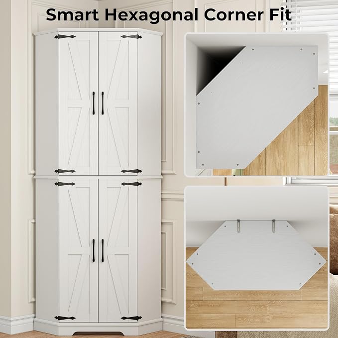 IRONCK Corner Cabinet, 6-Tier Freestanding Farmhouse Pantry - Image 4