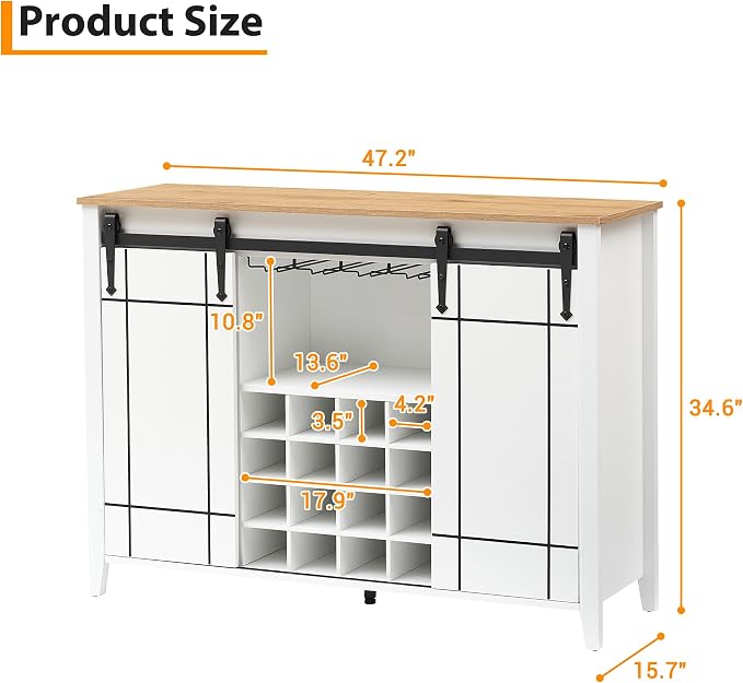 Bar Cabinet, Farmhouse Storage Cabinet Cupboard Table - Image 2