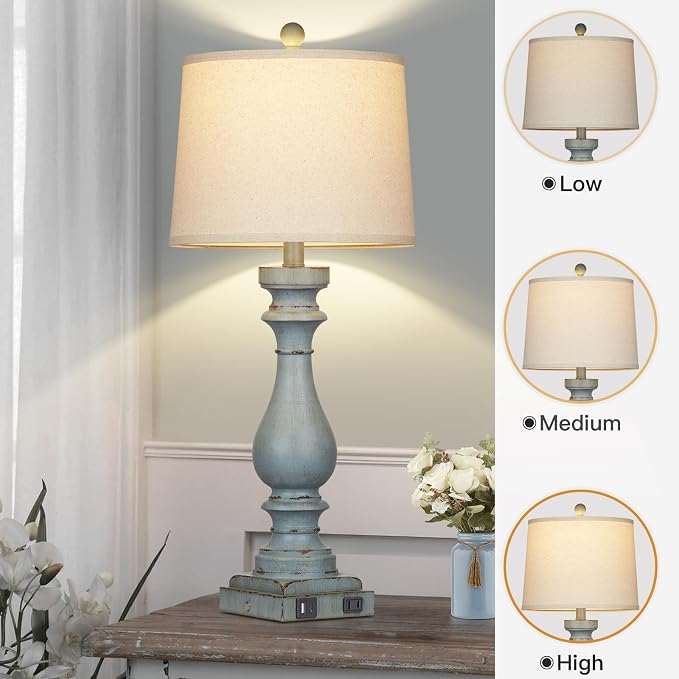Cinkeda 29" Tall Table Lamp for Living Room Set of 2, Coastal Bedside - Image 3