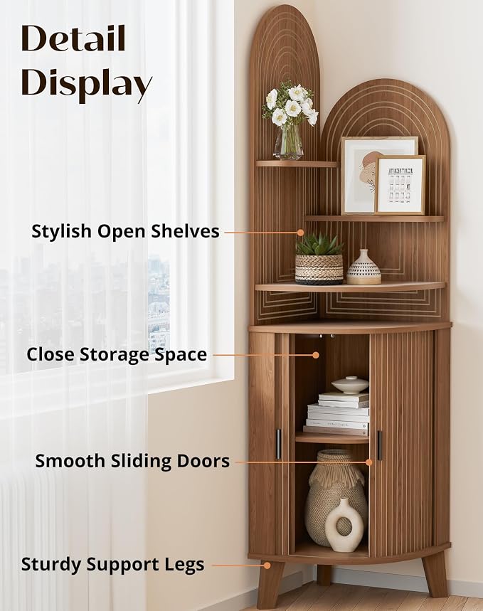 Small Corner Cabinet with Sliding Door and Storage, Tall Corner Bathroom Cabinet - Image 4