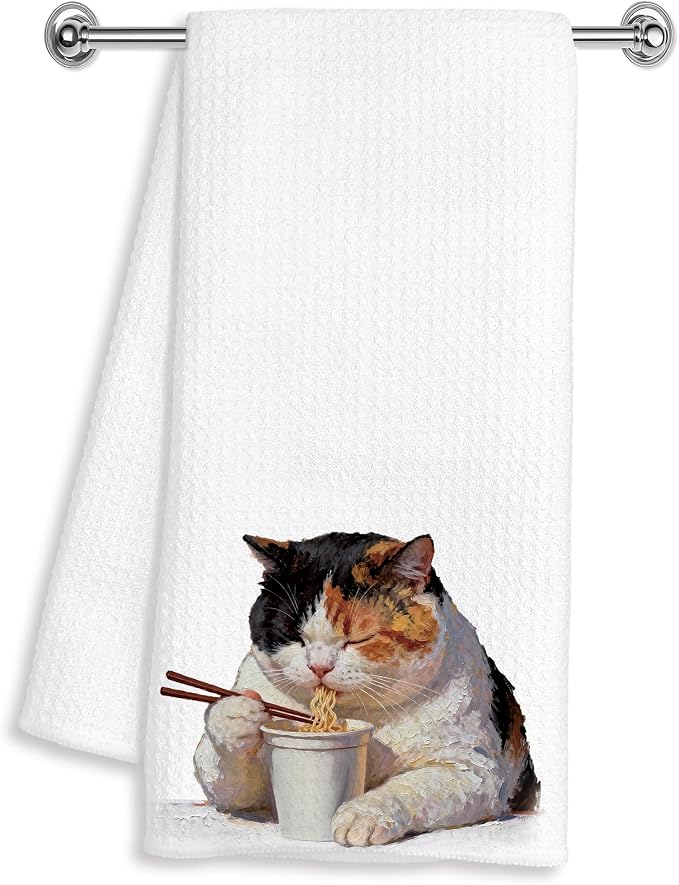 Funny Noodle Cat Hand Dish Tea Towels by Unknown