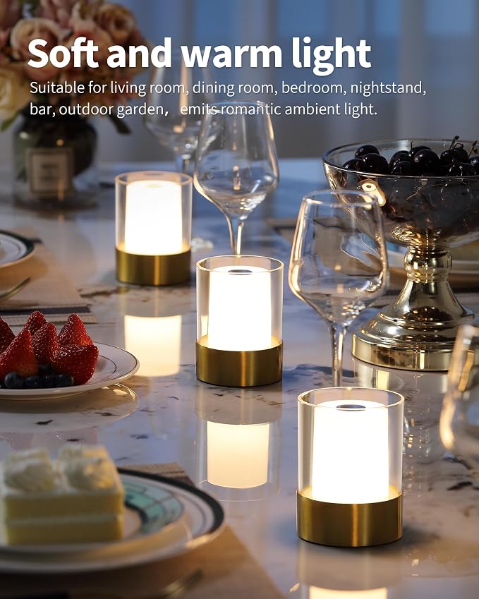 LED 4" Small LED Battery Operated Lamp Set of 2, Cordless Rechargeable Table - Image 2
