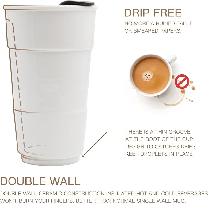 Ceramic Double Wall Insulated Travel Coffee Cup - Image 2