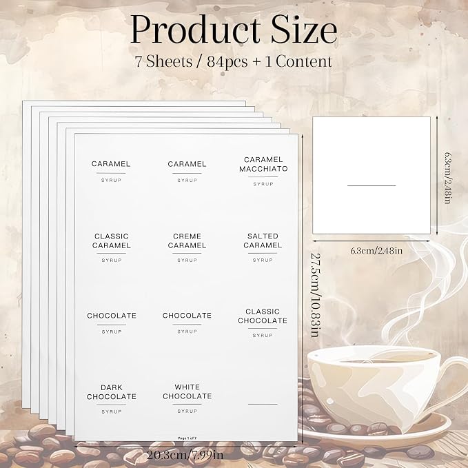 84 Pcs Coffee Syrup Labels, Minimalist Syrup Sticker Label Waterproof White - Image 2