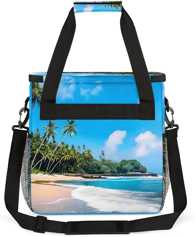 Tropical Beach Coffee Maker Carring Bag, Large Insulated Storage Organizer Case - Image 5