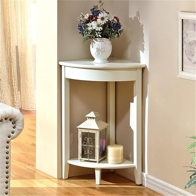 Corner Tables Compact Triangle Solid Wood Side Table Corner Shelf Unit - Image 4