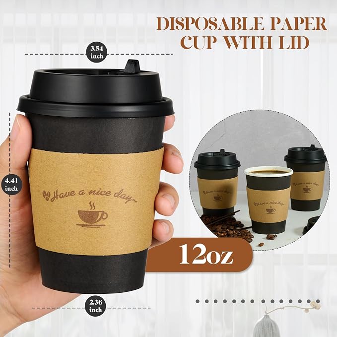 LITOPAK 100 Pack 12 oz Paper Coffee Cups - Image 2
