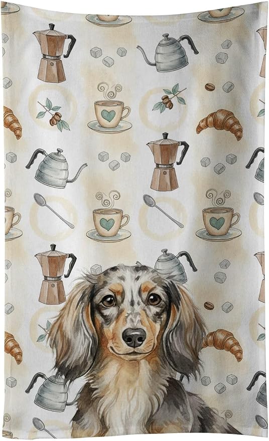 Caroline's Treasures Longhaired Dapple Dachshund Coffee Bar Kitchen Towel by CarolinesTreasures