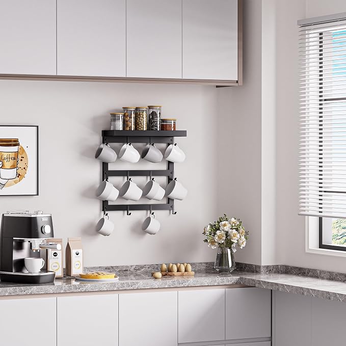 Coffee Mug Rack Wall Mounted, Rustic Metal Mug Holder Organizer - Image 7