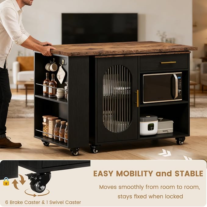 HSH Kitchen Island with Storage & Power Outlet, Rolling Kitchen Island Cart - Image 5