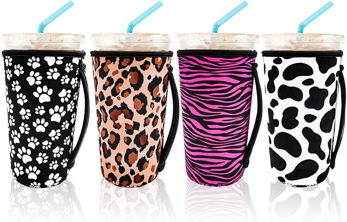 4 Pack Iced Coffee Sleeve, reusable Neoprene Cup Sleeves Suitable by KJQJLY