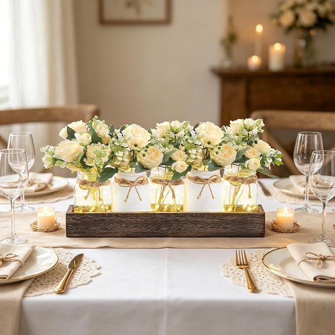 Mkono Mason Jar Lights Centerpiece Table Decor - Image 2