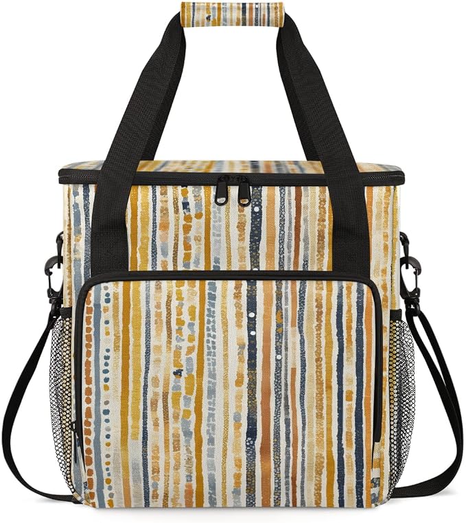 Boho Striped Travel Coffee Maker Carrying Bag Stripe Geometric Large Organizer by Home