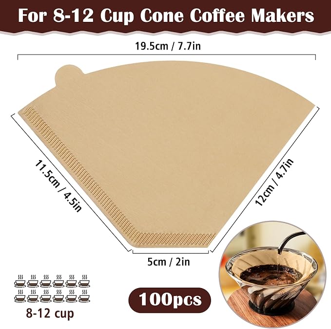 100 Count #4 Cone Coffee Filters 8-12 Cup, Natural Coffee Filters 4 Cone Paper - Image 2