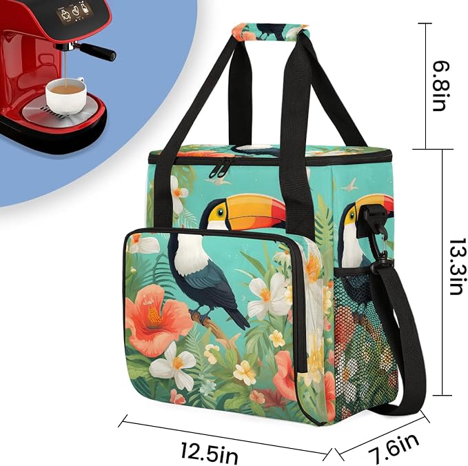 Tropical Toucan Bird Coffee Maker Carring Bag, Large Insulated Storage - Image 2