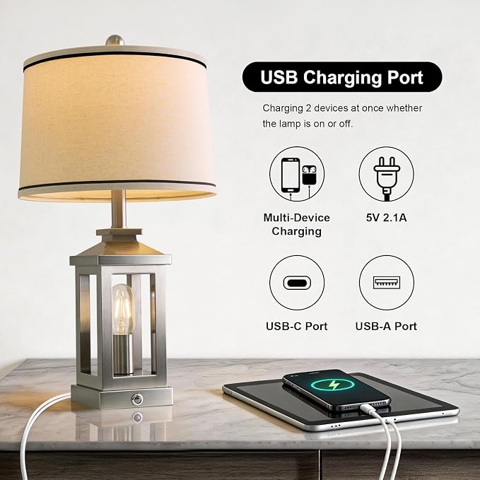 G-SAFAVA 24" Table Lamps for Living Room Bedroom Modern Metal Bedside Lamps Set - Image 3