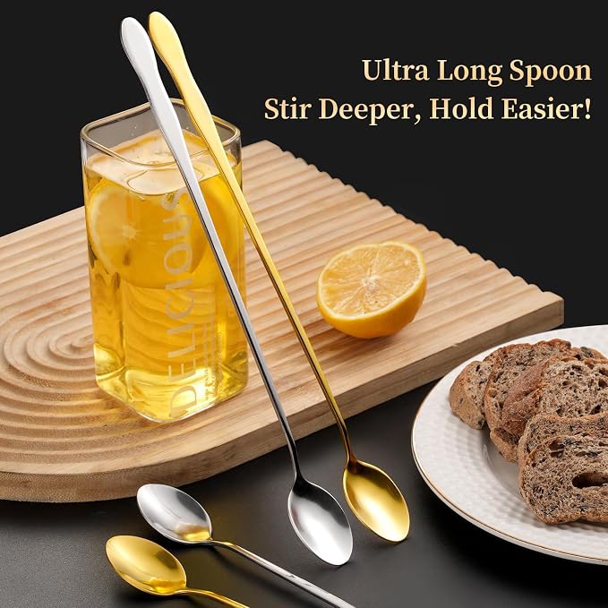 10 Inch Long Stainless Steel Bar Spoons, Cocktail Coffee Iced Tea, 4 Pack | - Image 3