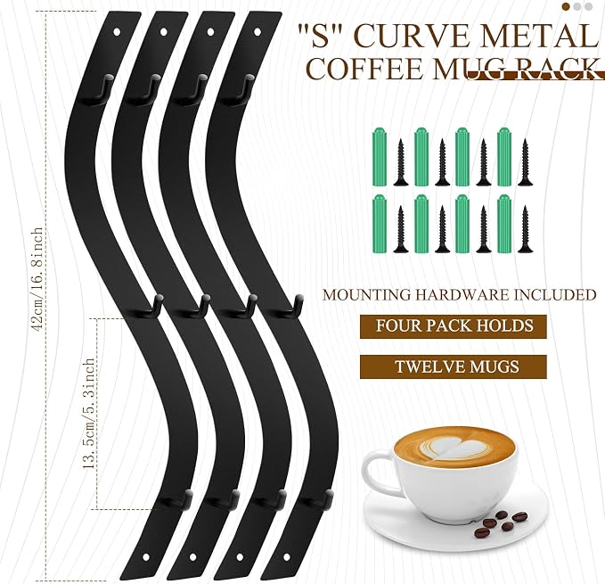 Sosation 4 Pack Coffee Mug Wall Rack Mounted - Image 2