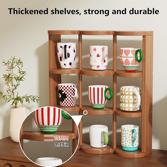 Wooden Coffee Mug Display Rack, Countertop Freestanding Grid Vintage Coffee Cup - Image 7