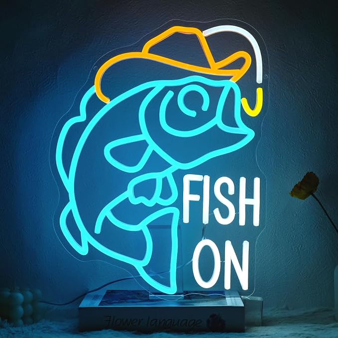 Fish On Neon Sign Dimmable Go Fishing Neon Light Sign by Unknown