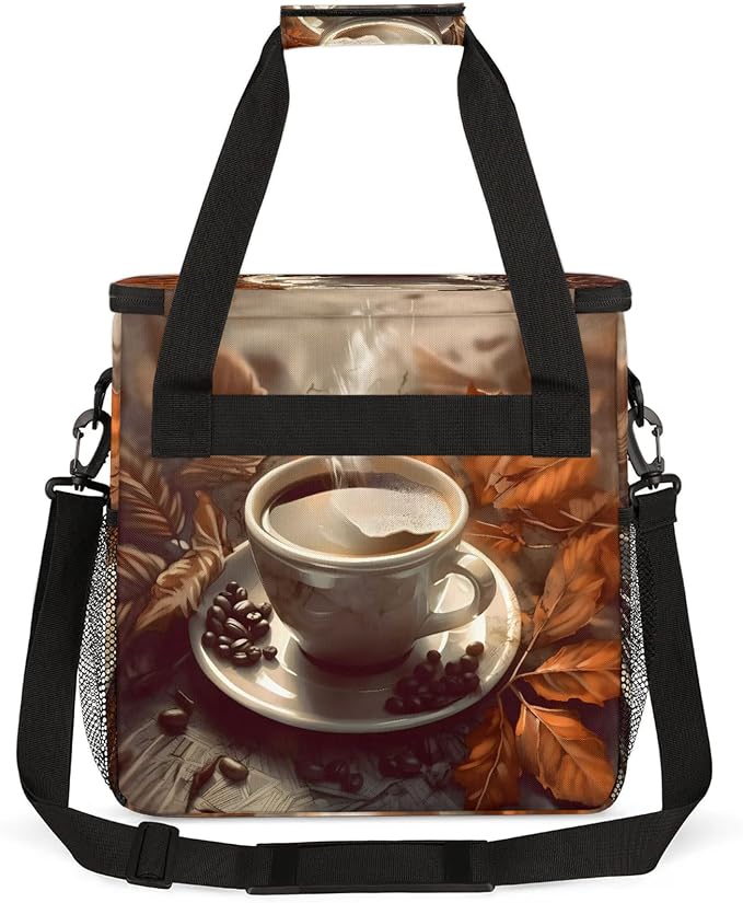 Coffee Themed Coffee Maker Carring Bag, Large Insulated Storage Organizer Case - Image 5
