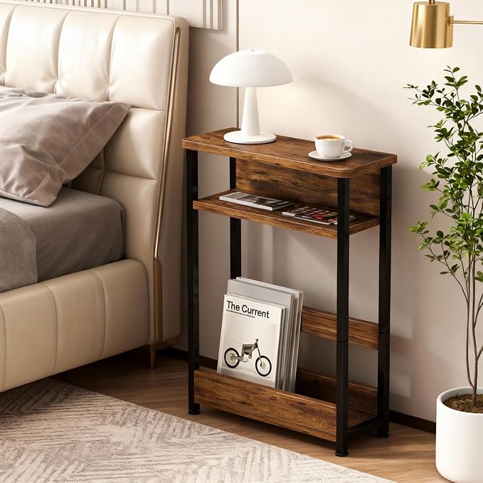 GarveeHome Narrow Side Table for Small Spaces, 3 Tier Small End Table - Image 2