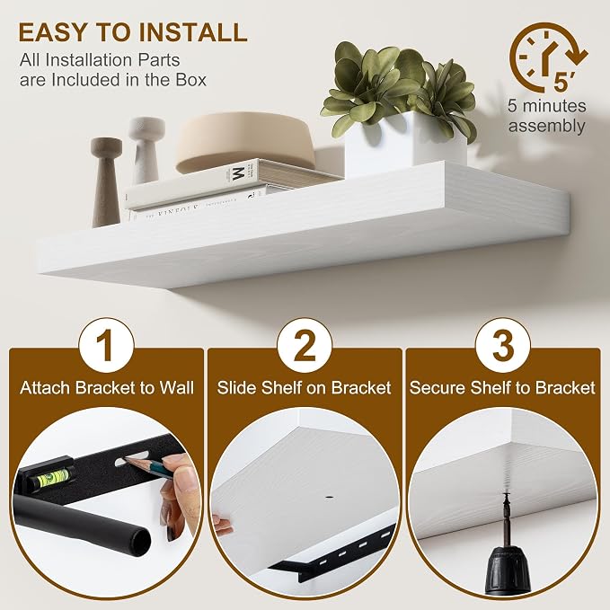 Fun Memories Floating Shelves for Wall, 36Inch Floating Shelves Set of 2 - Image 6