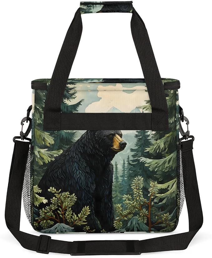 Forest Black Bear Coffee Maker Carring Bag, Large Insulated Storage Organizer - Image 5