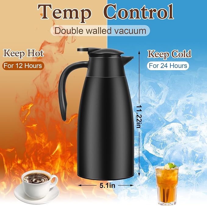 Essenya 2 PCS 68 OZ Thermal Coffee Carafe, Insulated Stainless Steel Coffee - Image 4