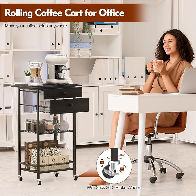 ETELI 5 Tier Rolling Coffee Bar Cart - Image 3