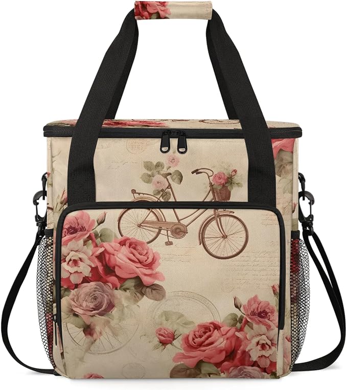 Vintage Rose Bicycle Flower Coffee Maker Carring Bag, Large Insulated Storage by Home