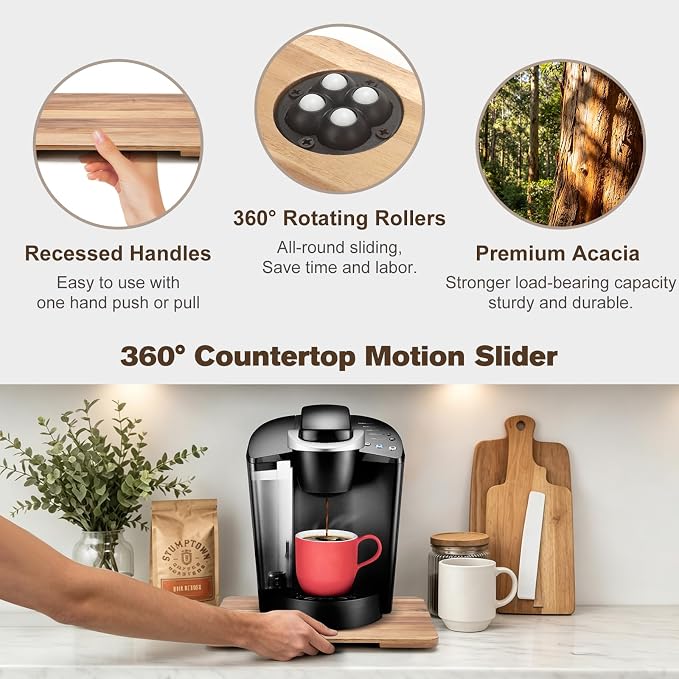 Appliance Slider Acacia Wood 360° Rolling Sliding Tray - Image 4